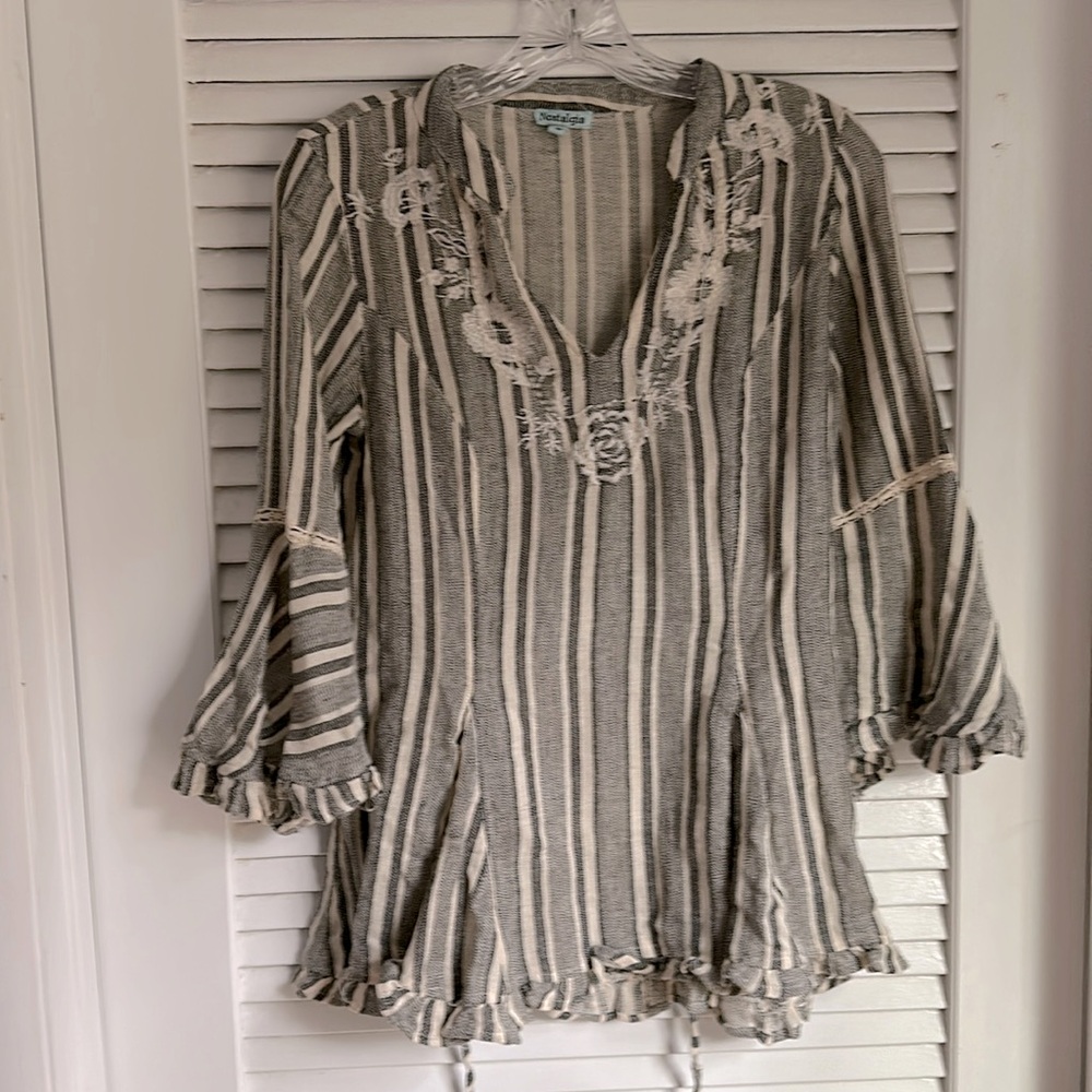 Nostalgia Swing Tunic Blouse with Floral Embroidery, Size S